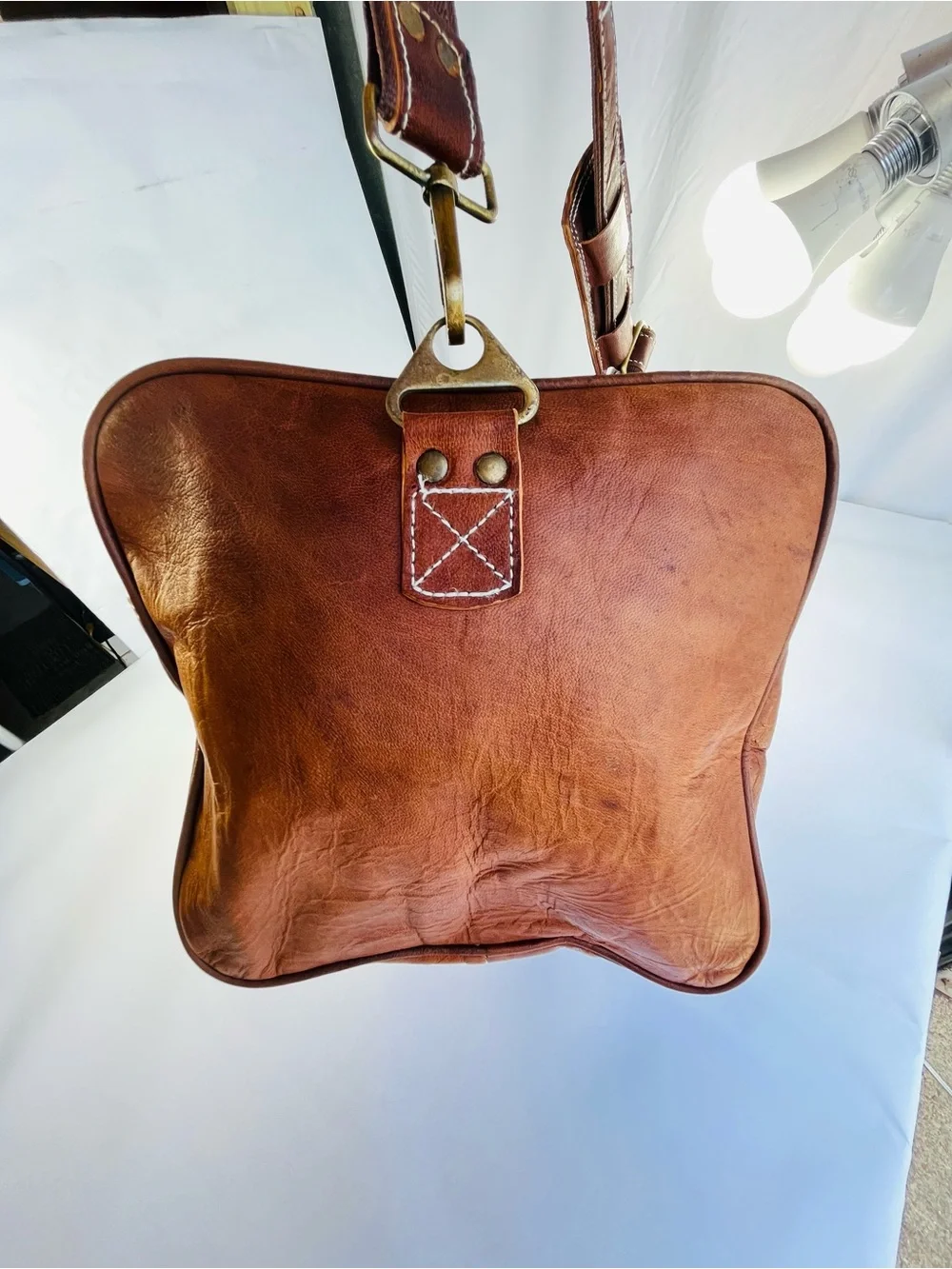 Classic Genuine Brown Leather Traveler Weekender Duffel Bag (Hand Made)